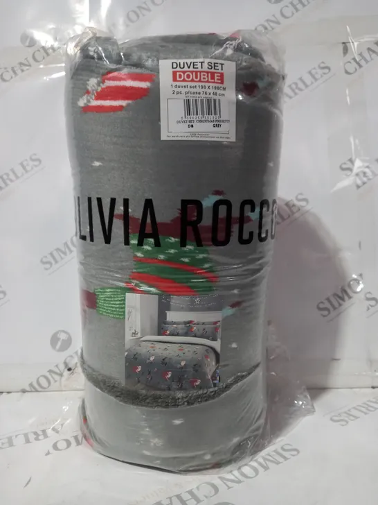 OLIVIA ROCCO DOUBLE DUVET SET IN GREY W. CHRISTMAS DESIGN