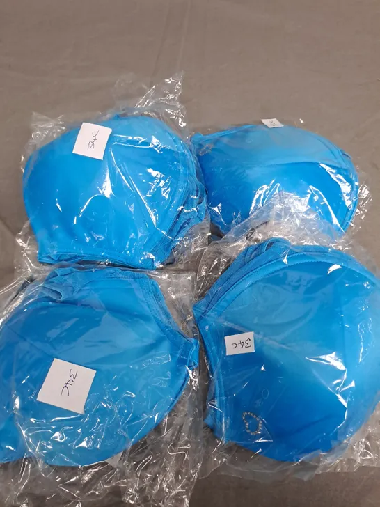 BOX OF APPROX 40 ASSORTED BLUE BRAS - COLLECTION ONLY - SIZES VARY 