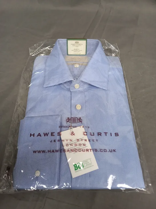 SEALED HAWES & CURTIS SLIM FIT DOUBLE CUFF ST JAMES SLIM FIT BLUE SHIRT - 15.5