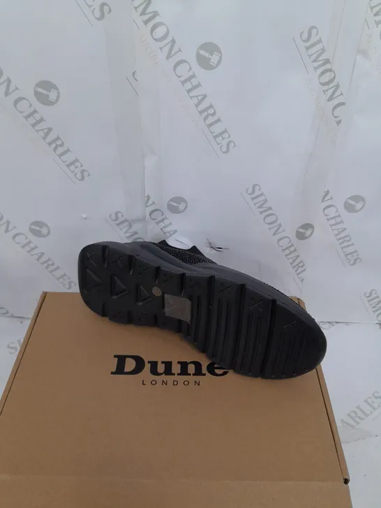 BOXED PAIR OF DUNE LONDON ELIXIR SPORT SHOES IN BLACK SIZE 3