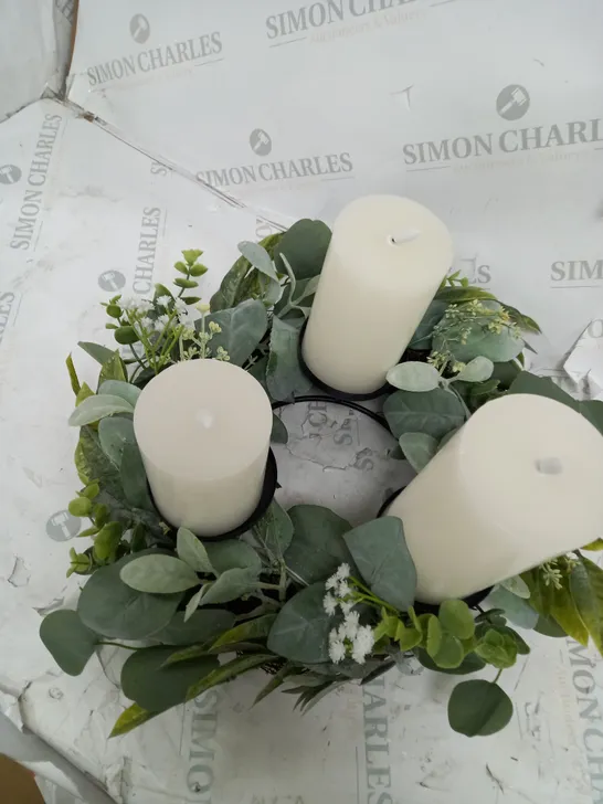 HOME REFLECTIONS 3 IN 1 FLAMELESS CANDLE WITH WREATH SET - SAGE 