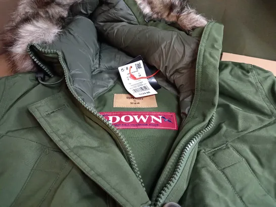 SUPER DRY DOWN ARMY GREEY HOODED PARKA - SMALL