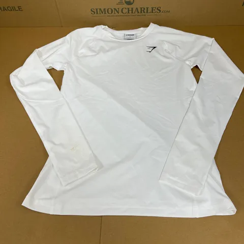 GYMSHARK LONG SLEEVED TRAINING TOP IN WHITE SIZE SMALL