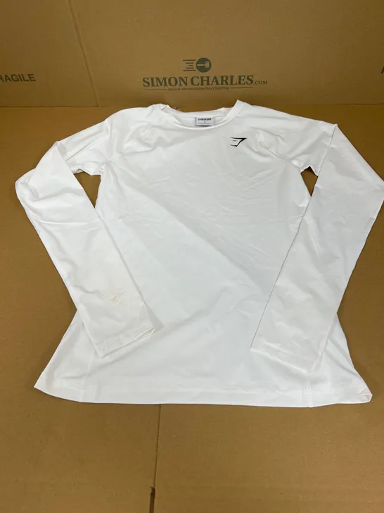 GYMSHARK LONG SLEEVED TRAINING TOP IN WHITE SIZE SMALL