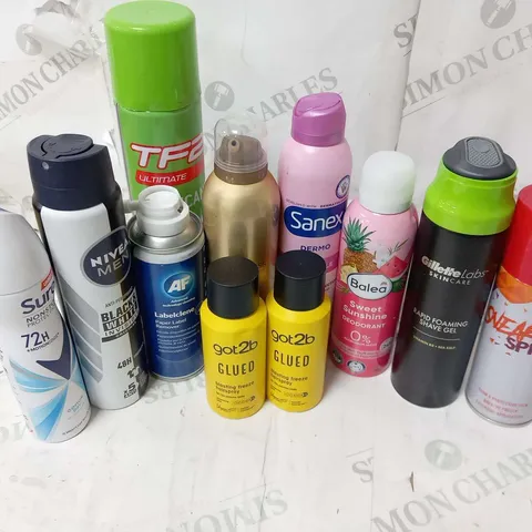 APPROXIMATELY 22 ASSORTED AEROSOL SPRAYS TO INCLUDE; SURE, NIVEA, TF2, AF, GOT2B, SANEX AND GILLETTE