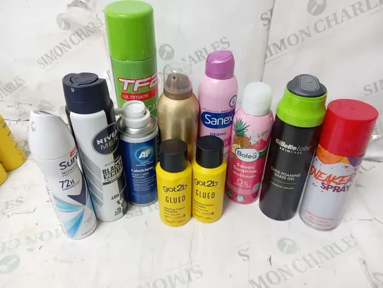 APPROXIMATELY 22 ASSORTED AEROSOL SPRAYS TO INCLUDE; SURE, NIVEA, TF2, AF, GOT2B, SANEX AND GILLETTE