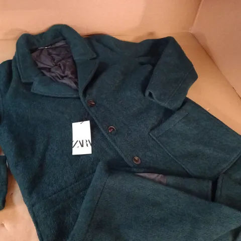 ZARA GREEN BUTTON UP COAT - L