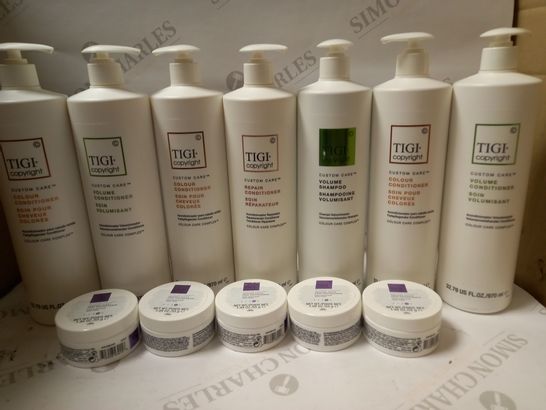 LOT OF APPROX 12 ASSORTED TIGI COPYRIGHT HAIRCARE PRODUCTS TO INCLUDE REPAIR CONDITIONER, TEXTURE PUTTY, COLOUR CONDITIONER, ETC