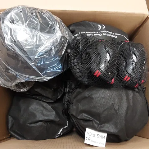 BOX OF APPROXIMATELY 12X BRAND NEW KJD PROTECTIVE HELMET, KNEE AND WRIST PADS SET (1 BOX)