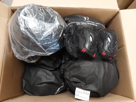 BOX OF APPROXIMATELY 12X BRAND NEW KJD PROTECTIVE HELMET, KNEE AND WRIST PADS SET (1 BOX)