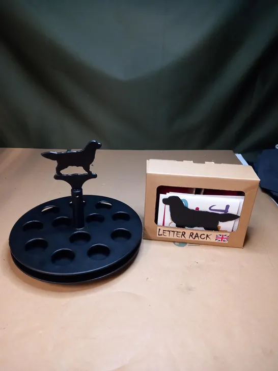 THE PROFILES RANGE HANDMADE IRON DOG DESIGN EGG CAROUSEL & LETTER HOLDER 