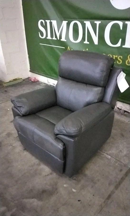 DESIGNER CHARCOAL GREY LEATHER POWER RECLINER ARMCHAIR