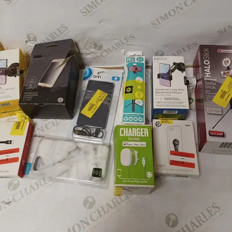 LOT OF APPROX 10 ASSORTED MOBILE ACCESORIES TO INCLUDE SELFIE STICKS, CHARGERS AND WINDSHIELD MOUNTS