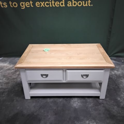 QUALITY HAMPTON SOFT GREY COFFEE TABLE WITH DRAWERS OAK EFFECT