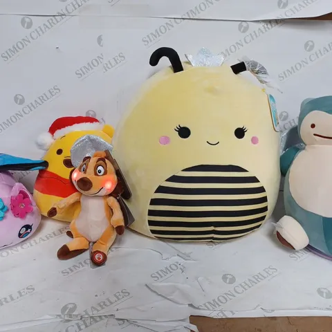 BOX OF APPROX 15 ASSORTED STUFFED TOYS TO INCLUDE - DISNEY WINNIE THE POOH - SNORLAX - SQUISHMALLOWS SUNNY ECT 