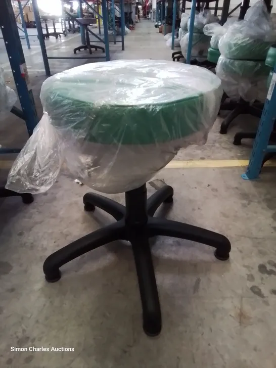 SIX HEIGHT ADJUSTABLE EXAMINATION STOOLS GREEN PU SEAT PADS