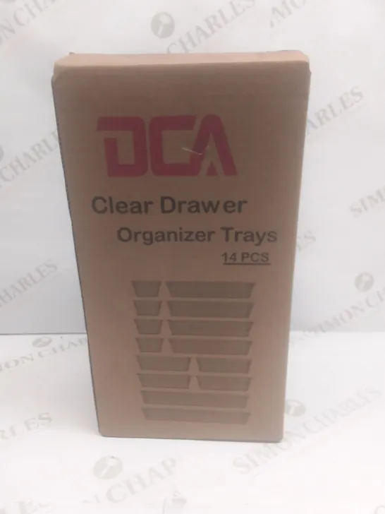 4 X BRAND NEW BOXED 14pc CLEAR DRAWER ORGANISERS 