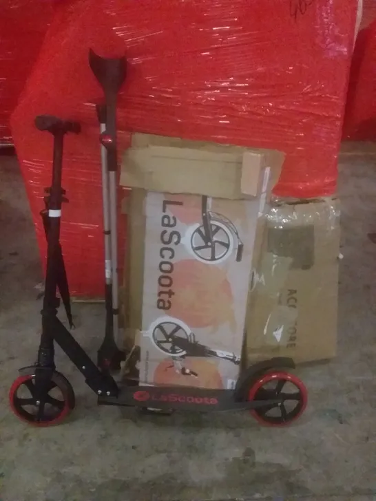 PALLET OF ASSORTED ITEMS INCLUDING FOLDABLE SCOOTER, NON-WOVEN FABRIC WARDROBE, CRUTCHES