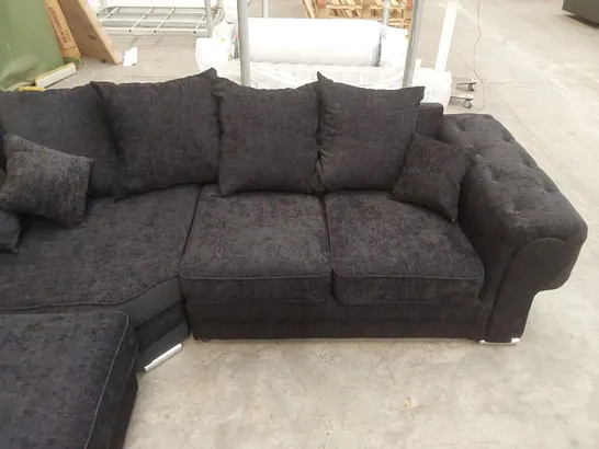 DESOUSA FABRIC UPHOLSTERED CORNER SOFA - BLACK 