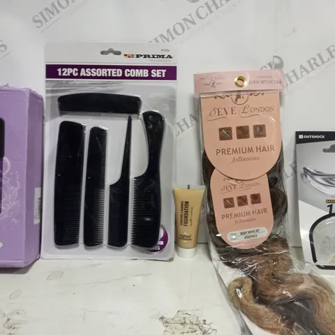 BOX OF APPROX 8 ASSORTED HEALTH AND BEAUTY ITEMS TO INCLUDE - 12 PIECE COMB SET - OUTSHOCK BASIC 100 - SEVE LONDON PREMIUM HAIR ETC