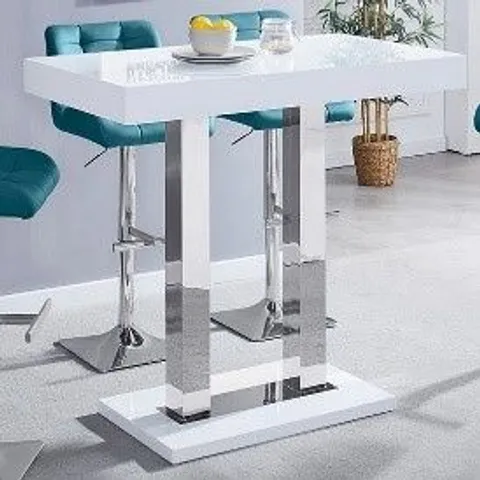 BOXED CAPRICE WHITE HIGH GLOSS BAR TABLE (2 BOXES)