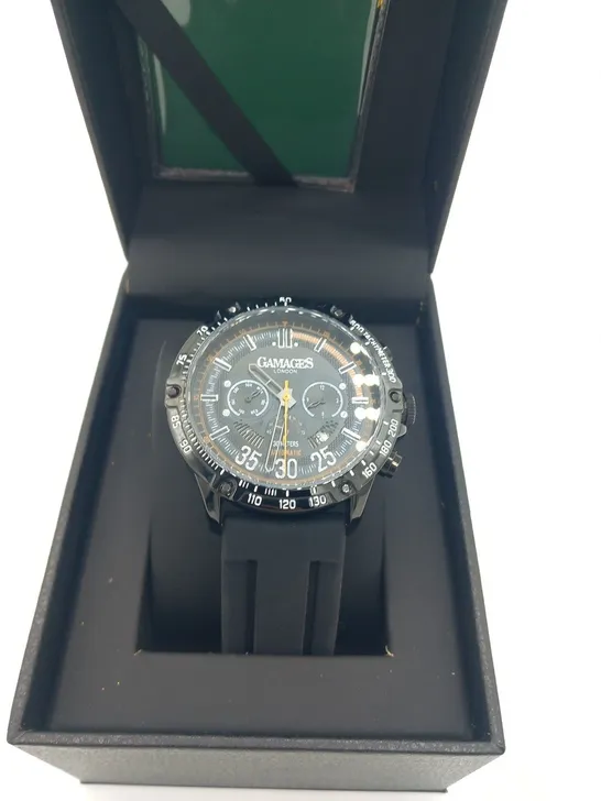 BOXED GAMAGES OF LONDON LIMITED EDITION HAND ASSEMBLED MECHANICAL RACER AUTOMATIC BLACK