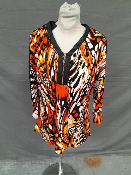 JULIEN MACDONALD ZIP FRONT ORANGE BUTTERFLY PRINT TOP SIZE 10