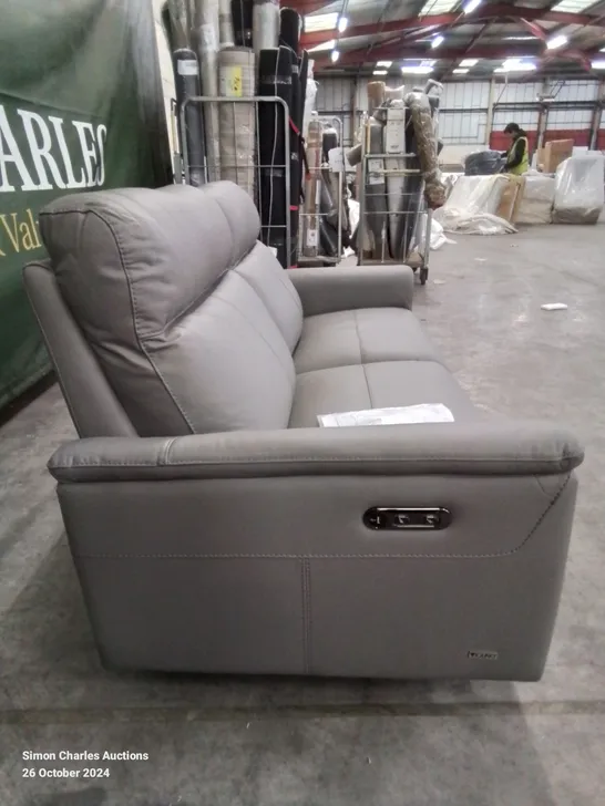 QUALITY DESIGNER BRADLEY 3 SEATER GREY LEATHER ELECTRIC RECLINING SOFA