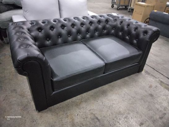 DESIGNER BLACK LEATHER CHESTERFIELD TWO SEATER SOFA 