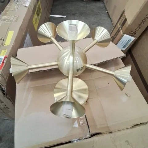 BOXED 6 BULB LIGHT FITTING IN GOLD COLOUR 