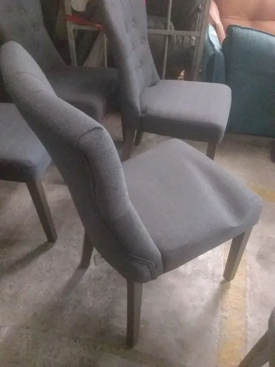 X4 BEWLEY SLATE FABRIC BUTTON BACK DINING CHAIR GREY LEG