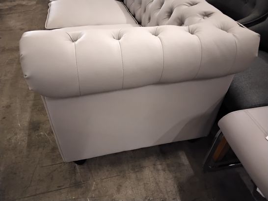 DESIGNER GREY LEATHER CHESTERFIELD THREE SEATER SOFA