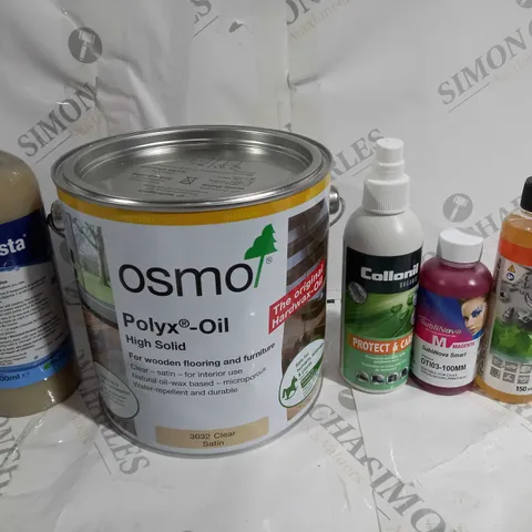 BOX OF 12 ASSORTED ITEMS TO INCLUDE - OSMO POLYX OIL HIGH SOILD - DIGESTA DRAIN CLEANER - COLLONIL PROTECT & CARE ECT