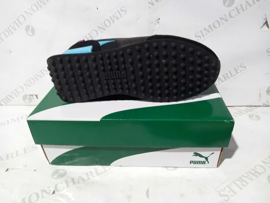 BOXED PAIR OF PUMA FUTURE RIDER SHOES IN BLACK/BLUE UK SIZE 6.5