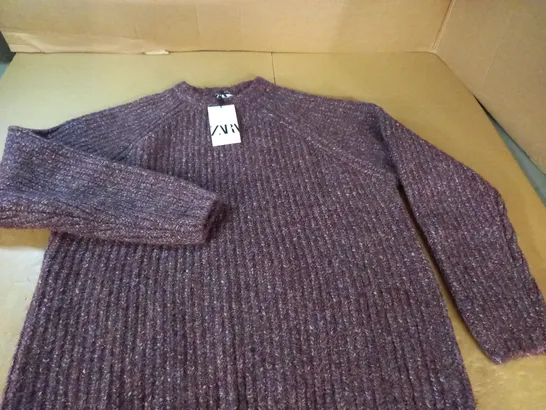 ZARA PURPLE KNITTED CREW JUMPER - L