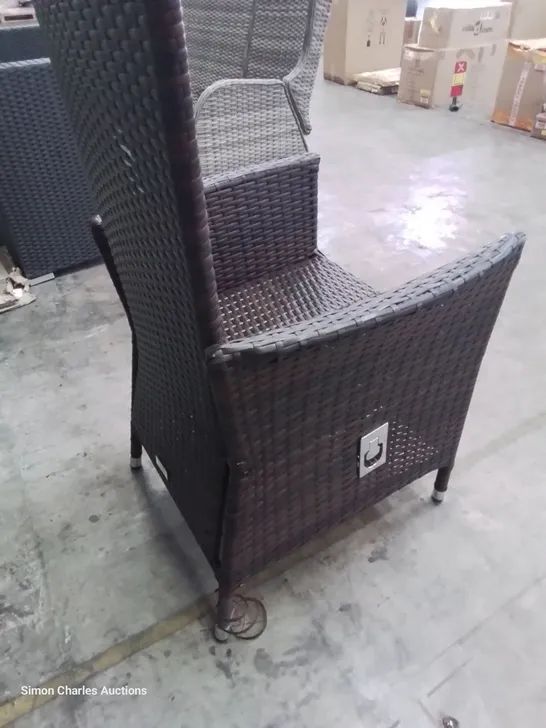 DESIGNER BROWN RATTAN RECLINING HIGH BACKED PATIO ARMCHAIR