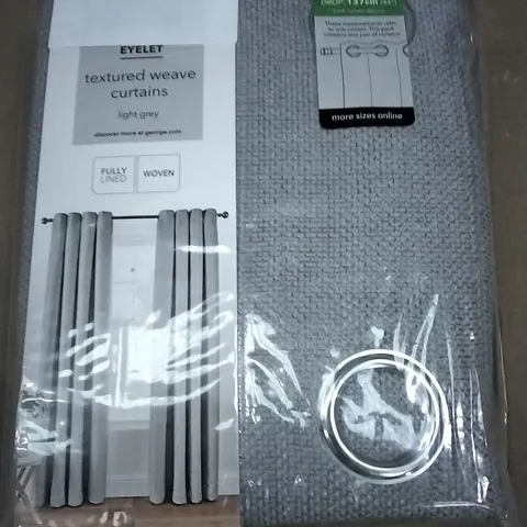 BOX OF 11 BRAND NEW EYELET TEXTURED WEAVE CURTAINS LIGHT GREY 117 X 137CM