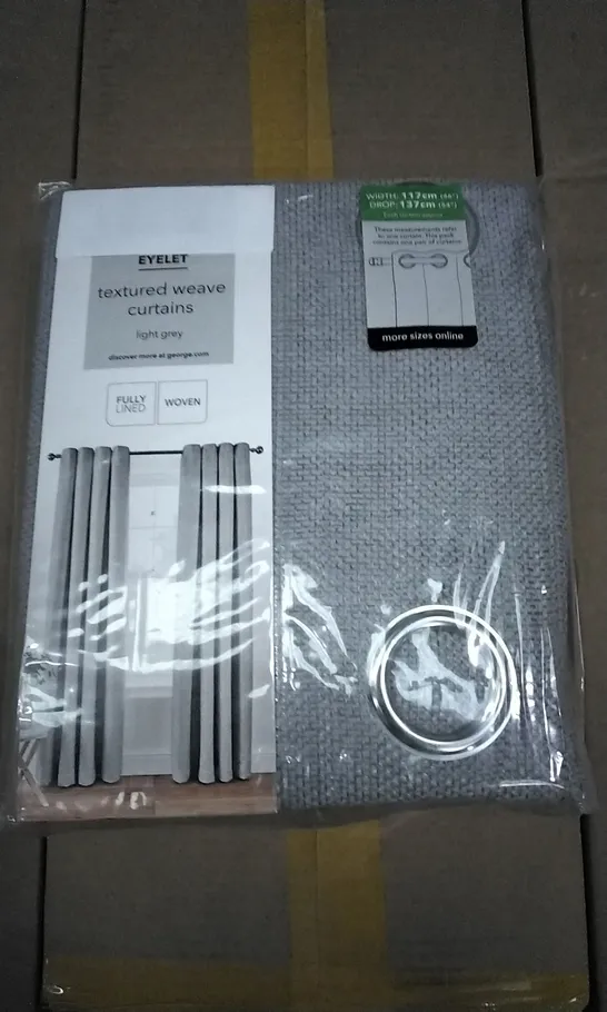 BOX OF 11 BRAND NEW EYELET TEXTURED WEAVE CURTAINS LIGHT GREY 117 X 137CM