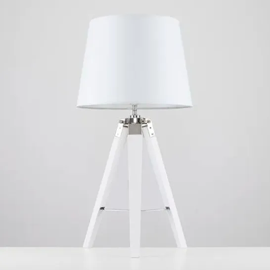 BOXED HAWARTH WOOD TRIPOD TABLE LAMP - WHITE (1 BOX)