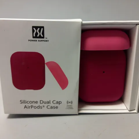 APPROXIMATELY 20 POWER SUPPORT SILICONE DUAL CAP AIRPODS CASE IN RED/FUSCHIA