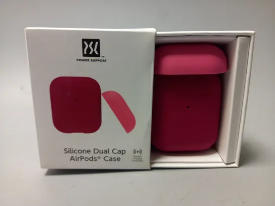 APPROXIMATELY 20 POWER SUPPORT SILICONE DUAL CAP AIRPODS CASE IN RED/FUSCHIA