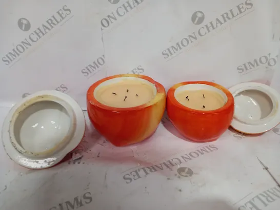 HOMEWORX BY HARRY SLATKIN & CO SET OF 2 CERAMIC PEACH CANDLES // COLLECTION ONLY