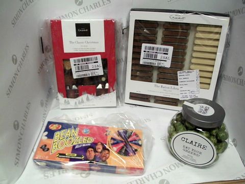 A SET OF 4 CHOCOLATE SETS INCLUDING CHOCOLATE SPROUTS JAR, BEAN BOOZLED, CLASSIC CHRISTMAS H BOX AND THE BATON LIBRARY RRP &pound;72.96