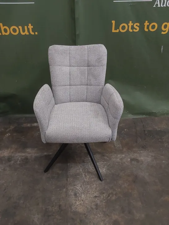 DESIGNER GREY LINEN UPHOLSTERED SWIVEL CHAIR 