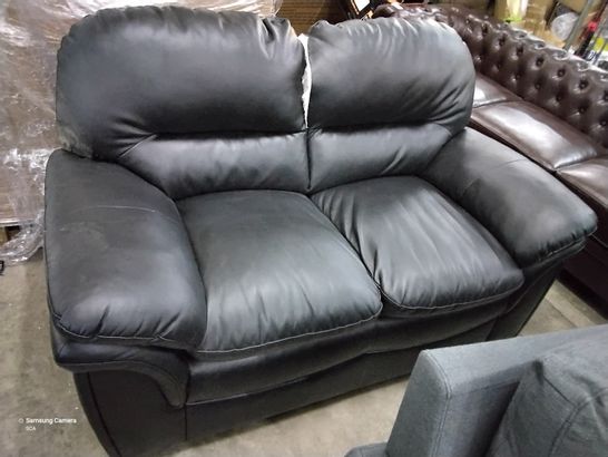 DESIGNER BLACK FAUX LEATHER FIXED TWO SEATER SOFA 