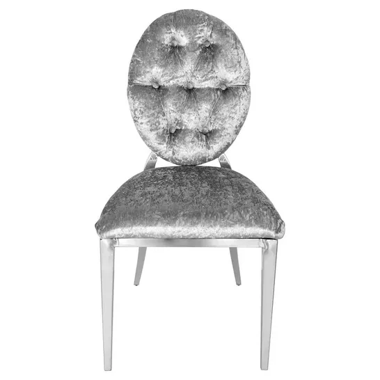 BOXED TUFTED VELVET SIDE CHAIR IN SILVER