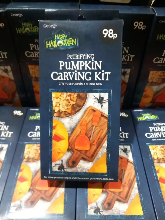 BOX OF APPROXIMATELY 48 BRAND NEW BOXED HAPPY HALLOWEEN PUMPKIN CARVING KITS