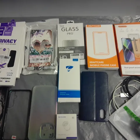 LOT OF ASSORTED MOBILE PHONE ACCESSORIES TO INCLUDE SCREEN PROTECTORS, CASES AND CHARGERS