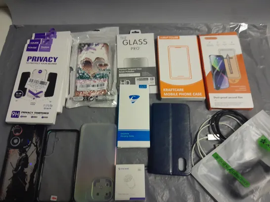 LOT OF ASSORTED MOBILE PHONE ACCESSORIES TO INCLUDE SCREEN PROTECTORS, CASES AND CHARGERS