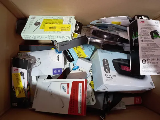 BOX OF APPROXIMATELY 20 ASSORTED ELECTRICAL ITEMS TO INCLUDE MIXX STREAMBUDS COLOUR CHROMA 2, MIXX RX1 WIRELESS EARPHONES, JVC GUMI MINI WIRELESS EARBUDS, ETC